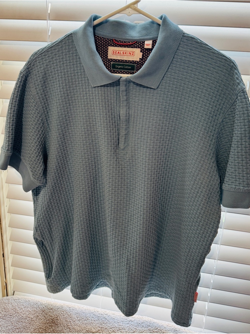 SEALSKINZ Men's XL Blue Organic Cotton Textured Knit Zip Polo UV Protection - Picture 1 of 7
